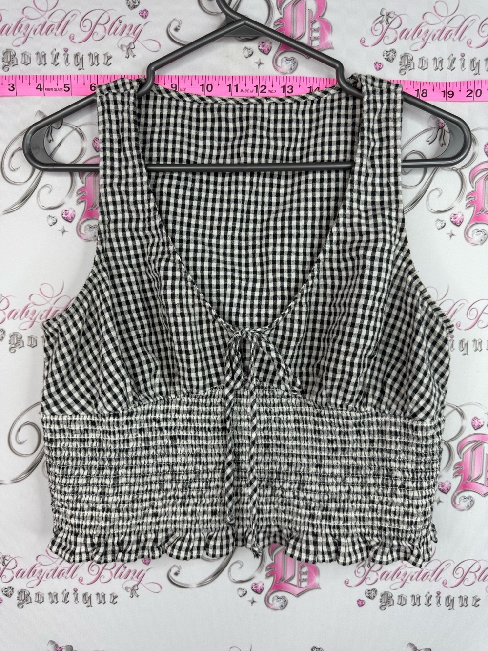 Milkmaid tank top Women’s Black and White Gingham Smocked Crop Tank